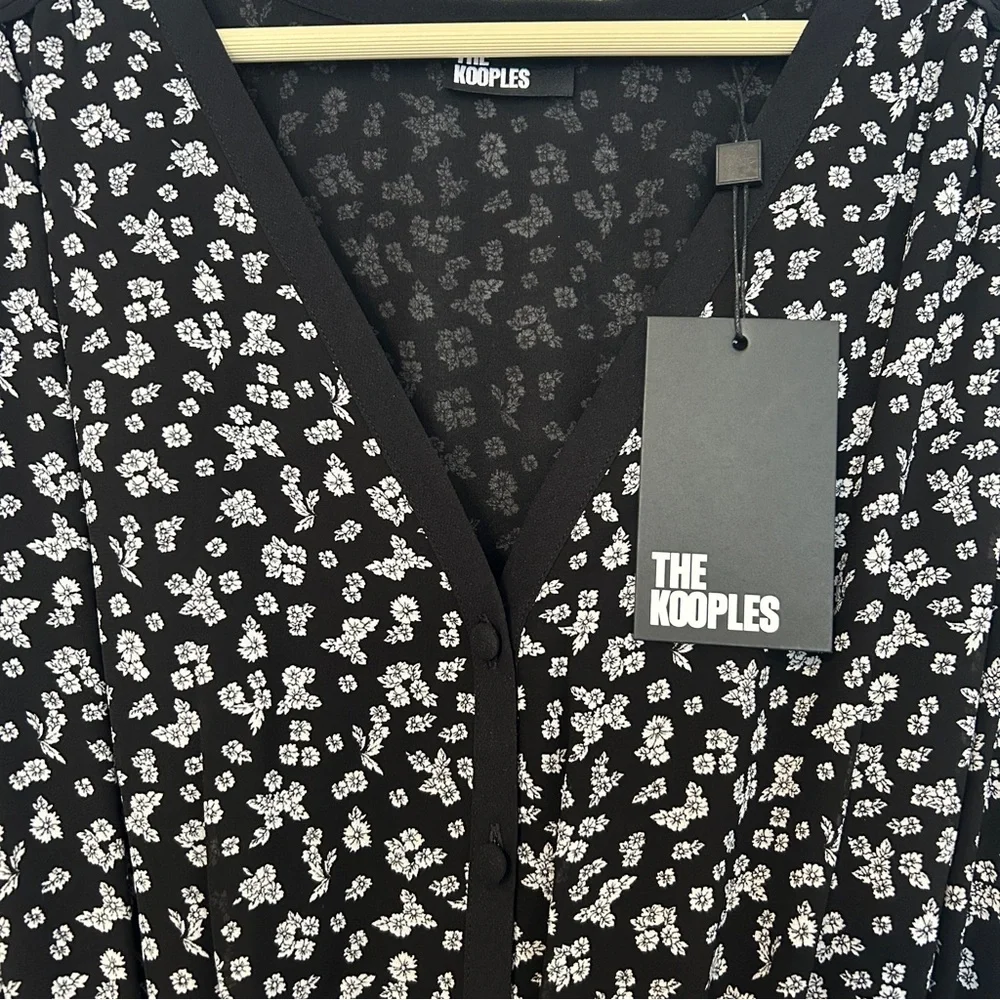 NWT The Kooples Black and White Long Sleeve V-Neck Sundress - Picture 6 of 7